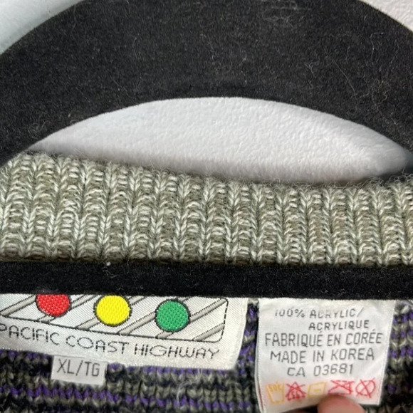 VINTAGE Mens 80’s 90’s Dad Sweater Pacific Coast Highway Patterned Knit Size XL - Picture 7 of 11